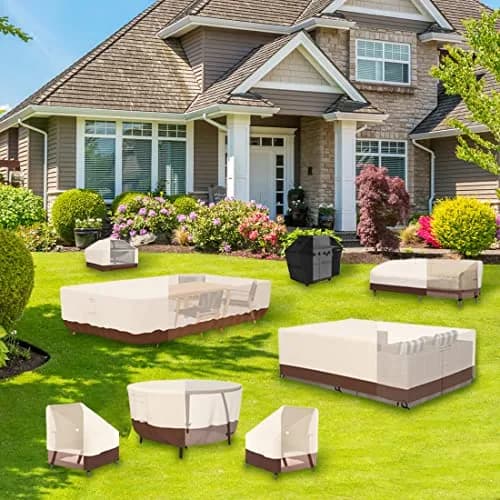 Tuyeho Heavy Duty 900D Outdoor Patio Furniture Table Cover Waterproof Beige 188cm x 122cm x 71cm (74"L x 48"W x 28"H) | Protects Furniture Year-Round thumbnail 6