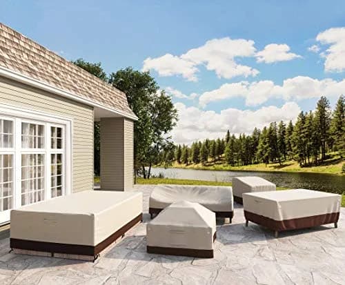 Tuyeho Heavy Duty 900D Outdoor Patio Furniture Table Cover Waterproof Beige 188cm x 122cm x 71cm (74"L x 48"W x 28"H) | Protects Furniture Year-Round thumbnail 7