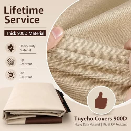 Tuyeho Heavy Duty 900D Outdoor Patio Furniture Table Cover Waterproof Beige 188cm x 122cm x 71cm (74"L x 48"W x 28"H) | Protects Furniture Year-Round thumbnail 2