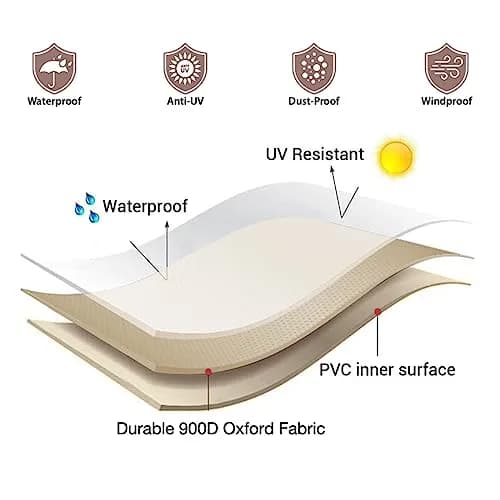Tuyeho Heavy Duty 900D Outdoor Patio Furniture Table Cover Waterproof Beige 188cm x 122cm x 71cm (74"L x 48"W x 28"H) | Protects Furniture Year-Round thumbnail 3