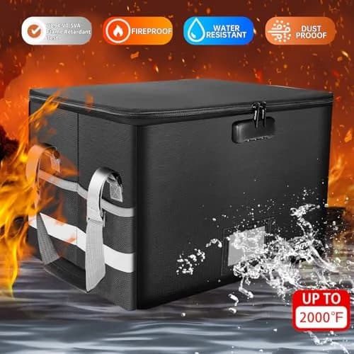 ENGPOW Fireproof Document Box with Lock, Collapsible File Organizer 33L (1.17 cu ft) | Secure Home Office Safe thumbnail 4