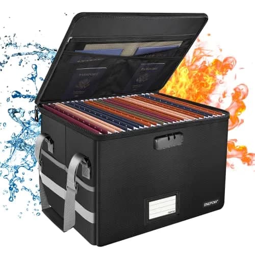 ENGPOW Fireproof Document Box with Lock, Collapsible File Organizer 33L (1.17 cu ft) | Secure Home Office Safe thumbnail 1