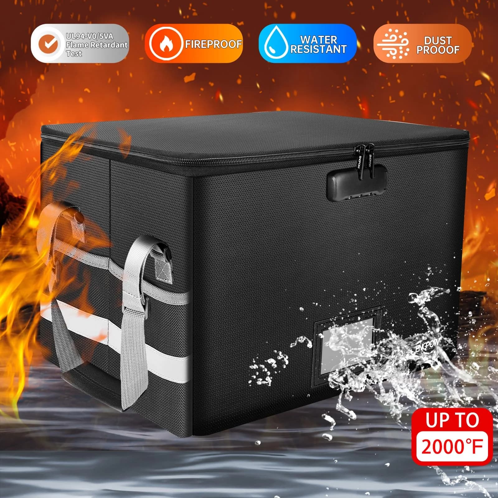ENGPOW Fireproof Document Box with Lock, Collapsible File Organizer 33L (1.17 cu ft) | Secure Home Office Safe - view 4