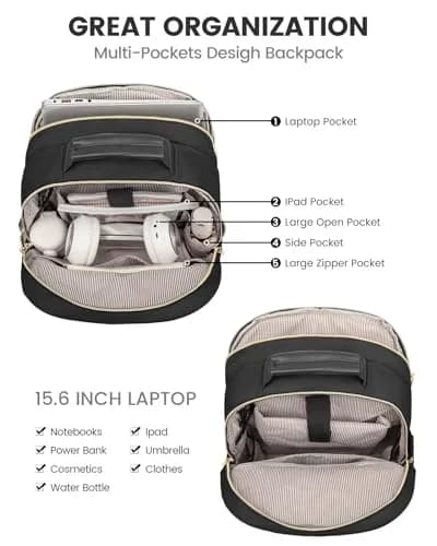 LOVEVOOK 15.6 Inch Laptop Backpack Purse for Women | Water-Resistant, USB Port, Daypack for Work & Travel thumbnail 3