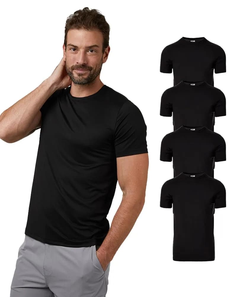 32 Degrees Men's 4 Pack Cool Classic Crewneck T-Shirt, Anti-Odor, Quick Drying, 4-Way Stretch, Black, X-Large | 4-Pack thumbnail 1
