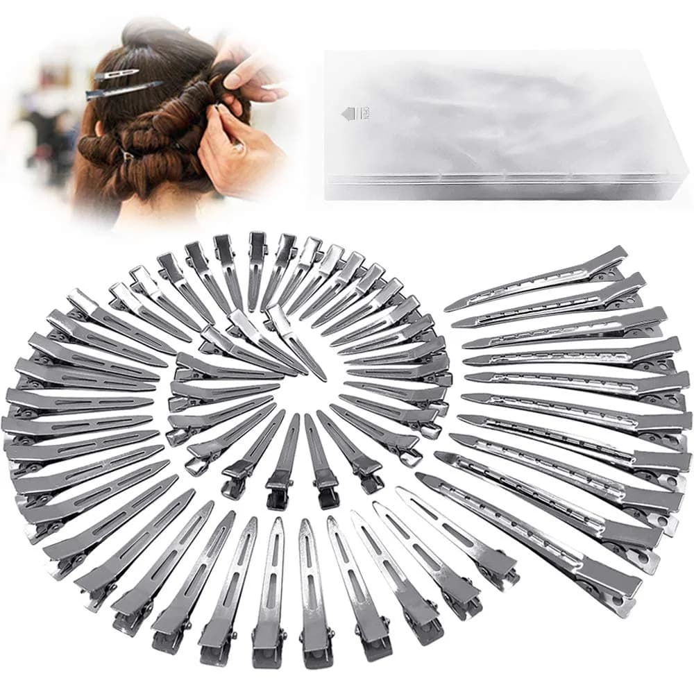 HiJeaton 60Pcs Metal Duck Billed Hair Clips for Women Styling Sectioning, Silver Hair Pins for Long Hair, Alligator Curl Loc Clips for Thick Hair Roller, Salon, Bows DIY | Non-slip, Durable, Easy to Use