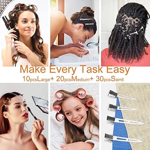 HiJeaton 60Pcs Metal Duck Billed Hair Clips for Women Styling Sectioning, Silver Hair Pins for Long Hair, Alligator Curl Loc Clips for Thick Hair Roller, Salon, Bows DIY | Non-slip, Durable, Easy to Use thumbnail 4