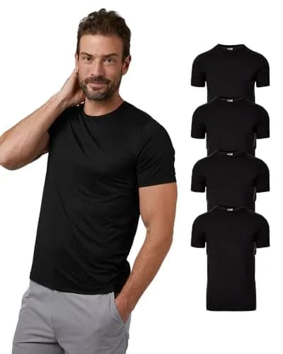 32 Degrees Men's 4 Pack Cool Classic Crewneck T-Shirt, Anti-Odor, Quick Drying, 4-Way Stretch, Black, Large | Breathable Polyester-Spandex Blend thumbnail 1