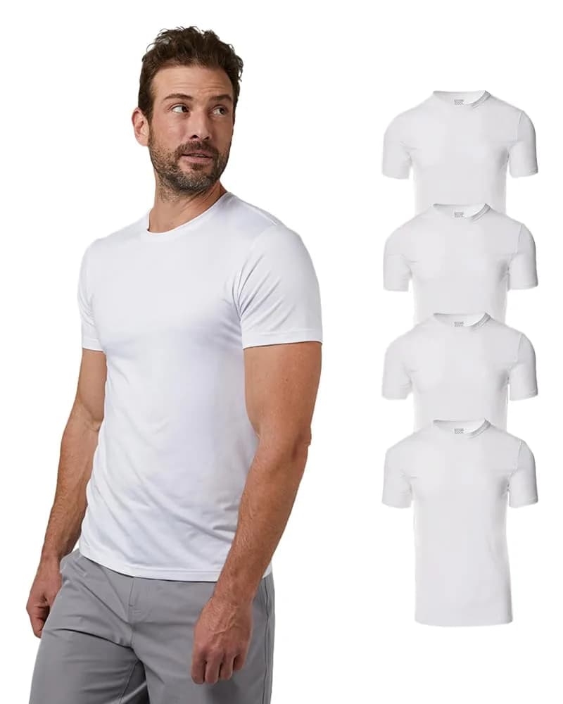 32 Degrees Men's 4 Pack Cool Classic Crewneck T-Shirt XX-Large Black | Quick Dry Anti-Odor 4-Way Stretch — White