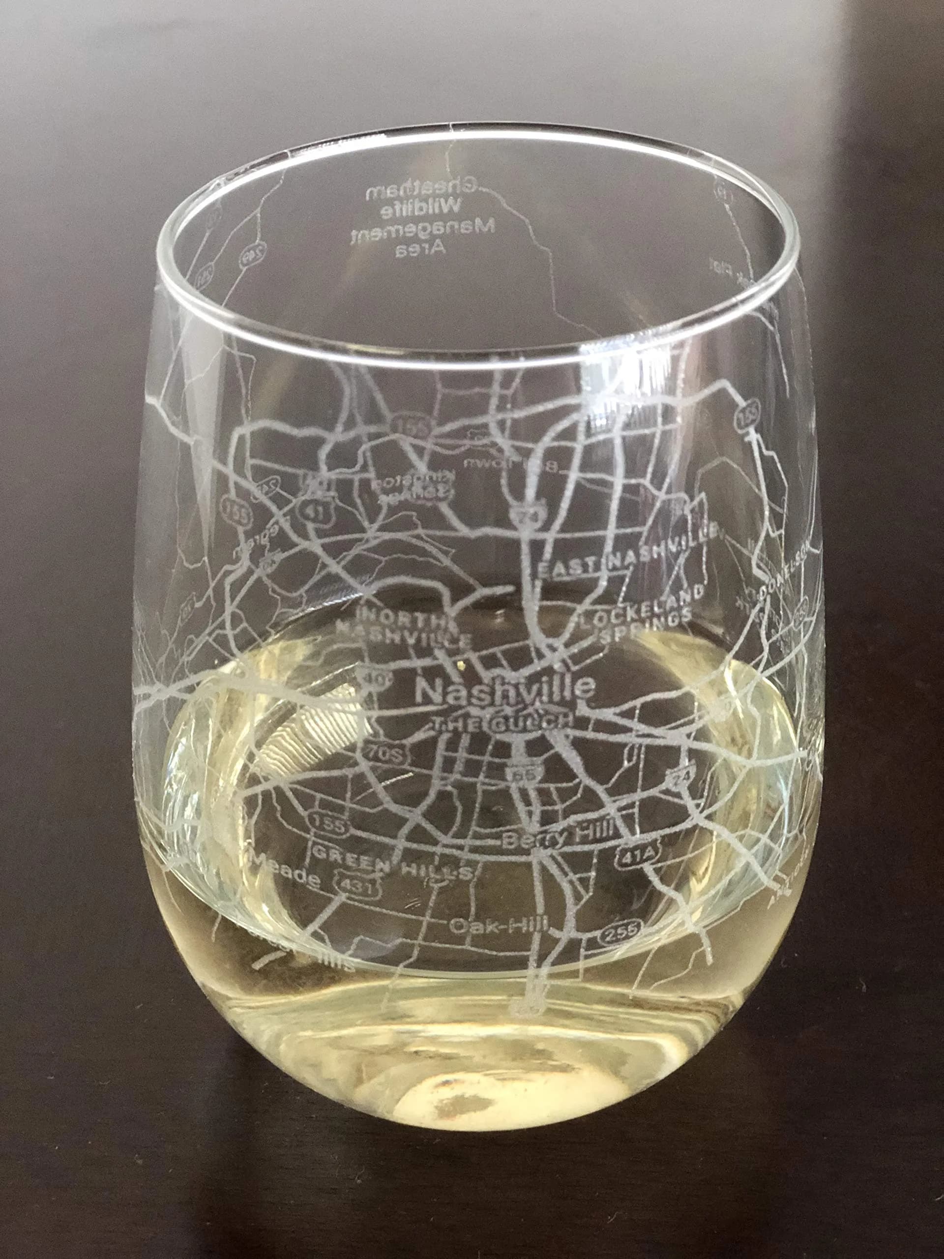 Or Something Stemless 17oz Wine Glass Urban City Map Nashville Tennessee | Etched Glassware for Wine Lovers — Clear