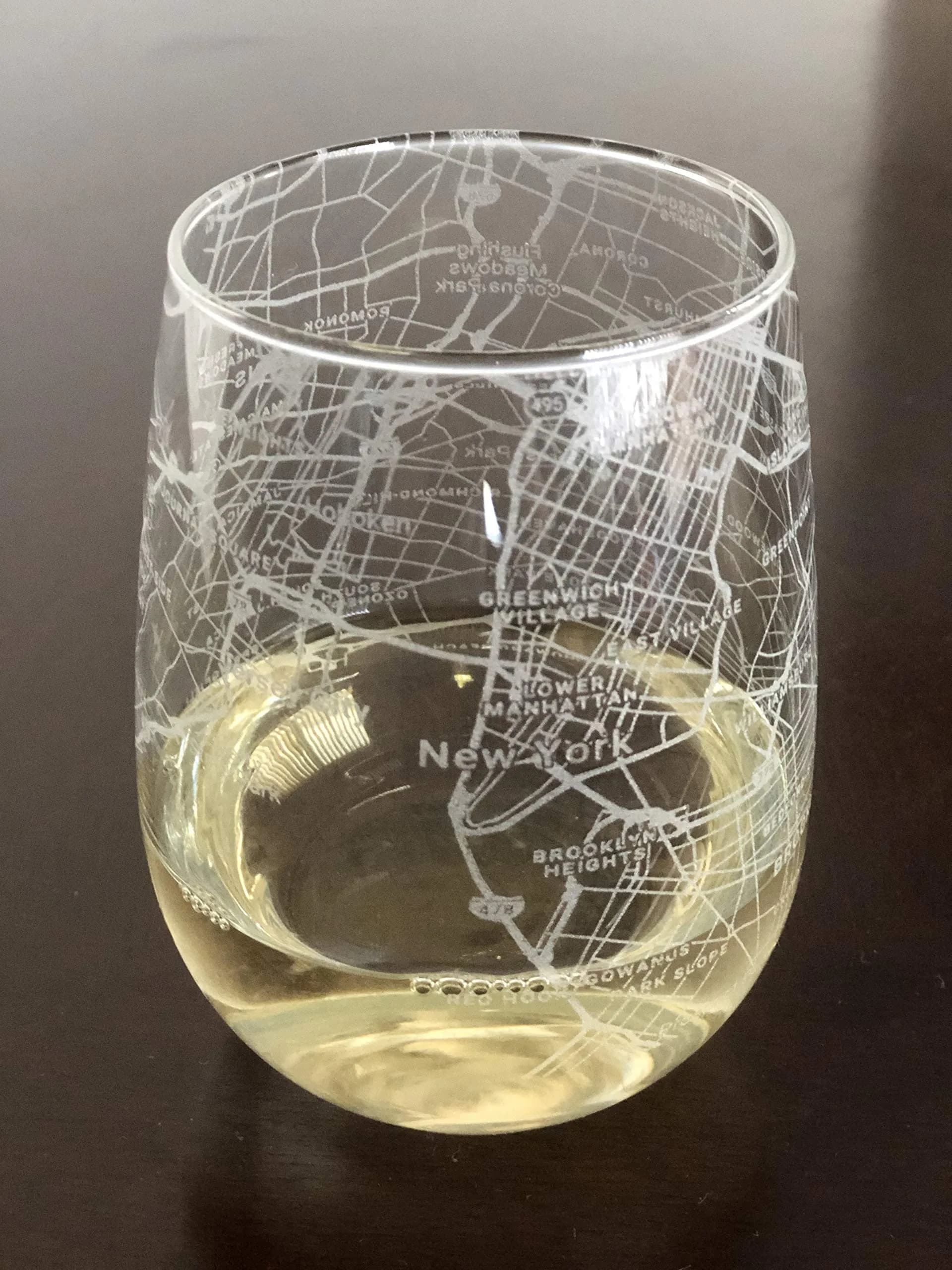 Or Something Stemless 17oz Wine Glass Urban City Map New York | Etched Glassware for Wine Lovers — Clear