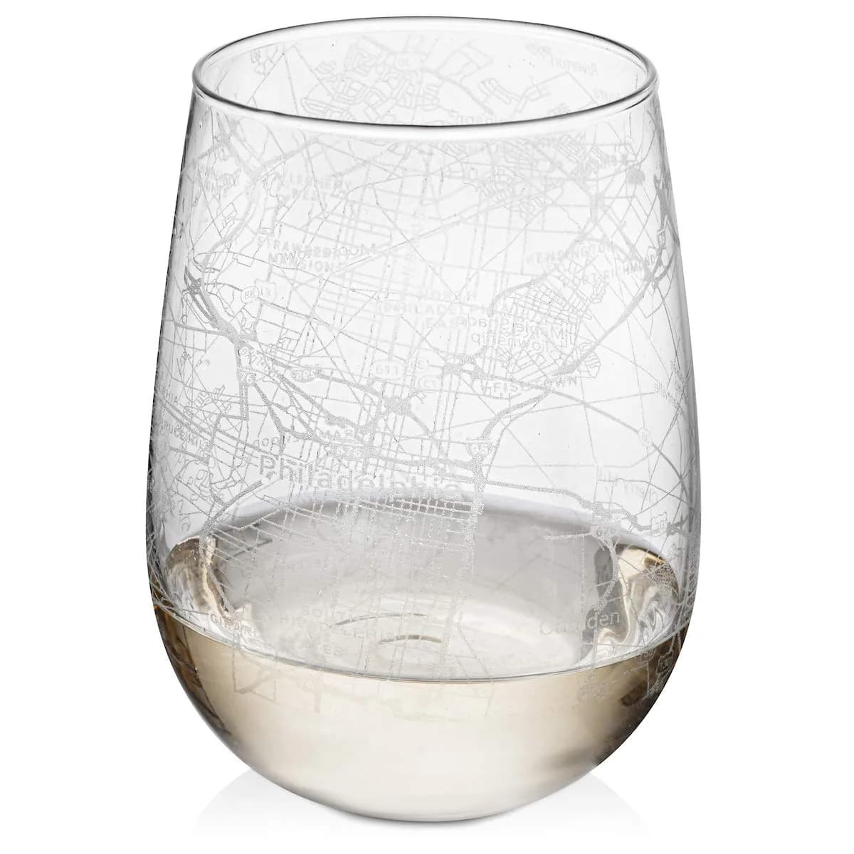 Or Something Stemless 17oz Wine Glass Urban City Map Philadelphia Pennsylvania | Dishwasher Safe — Clear