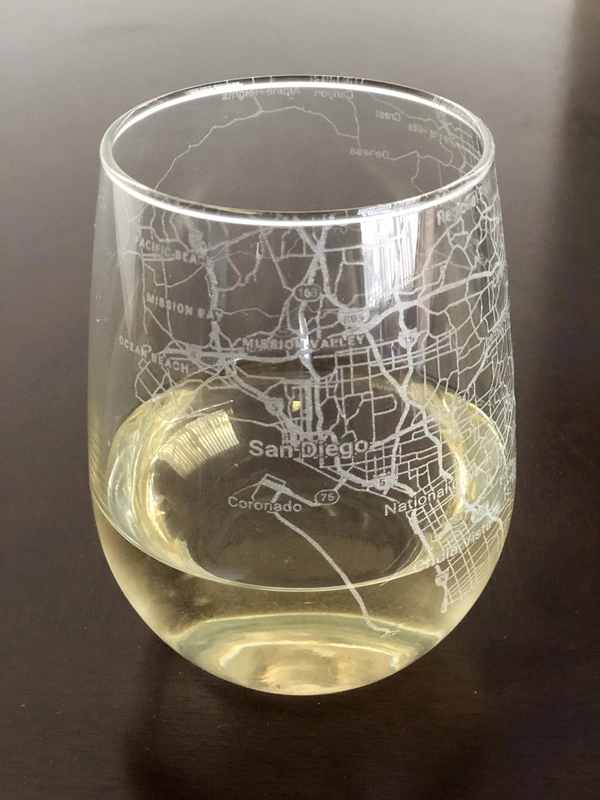 Or Something 17oz Stemless Wine Glass Urban Map San Diego | Dishwasher Safe — Clear