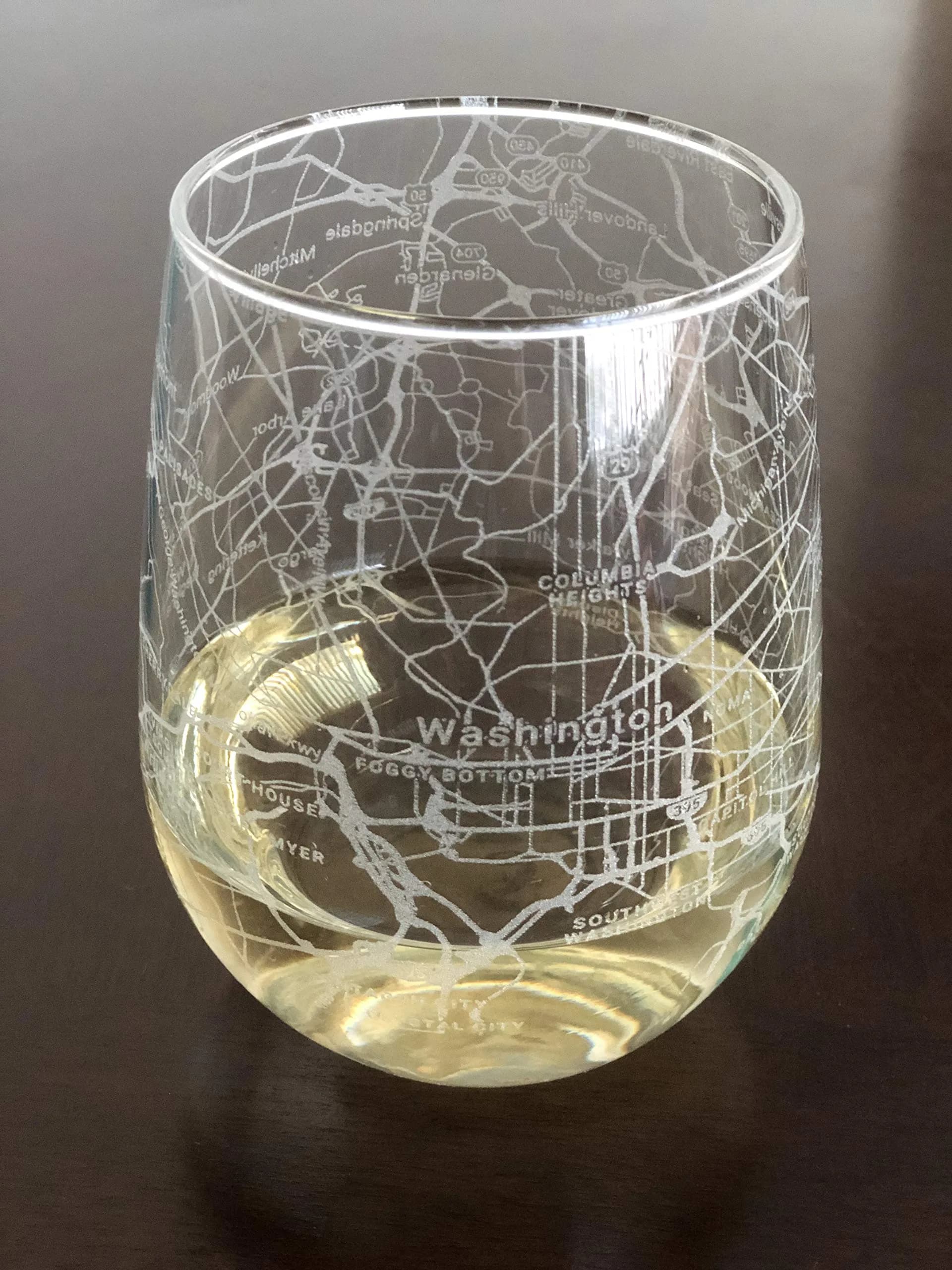 Or Something Stemless 17oz Wine Glass Urban City Map Washington DC | Etched Glassware for Wine Lovers - main product image