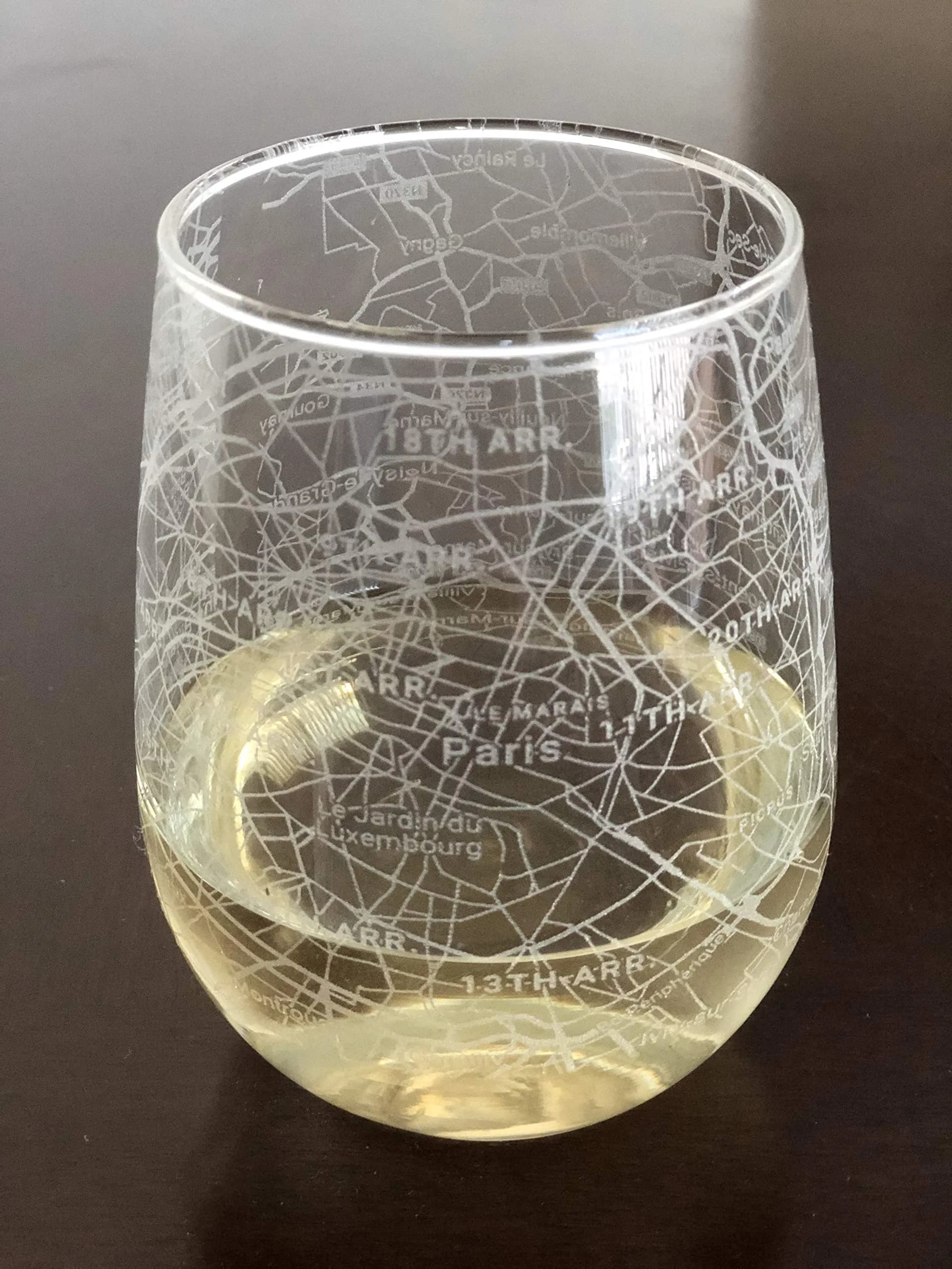 Or Something Stemless 17oz Wine Glass Urban City Map Paris France | Etched Crystal Glassware - main product image