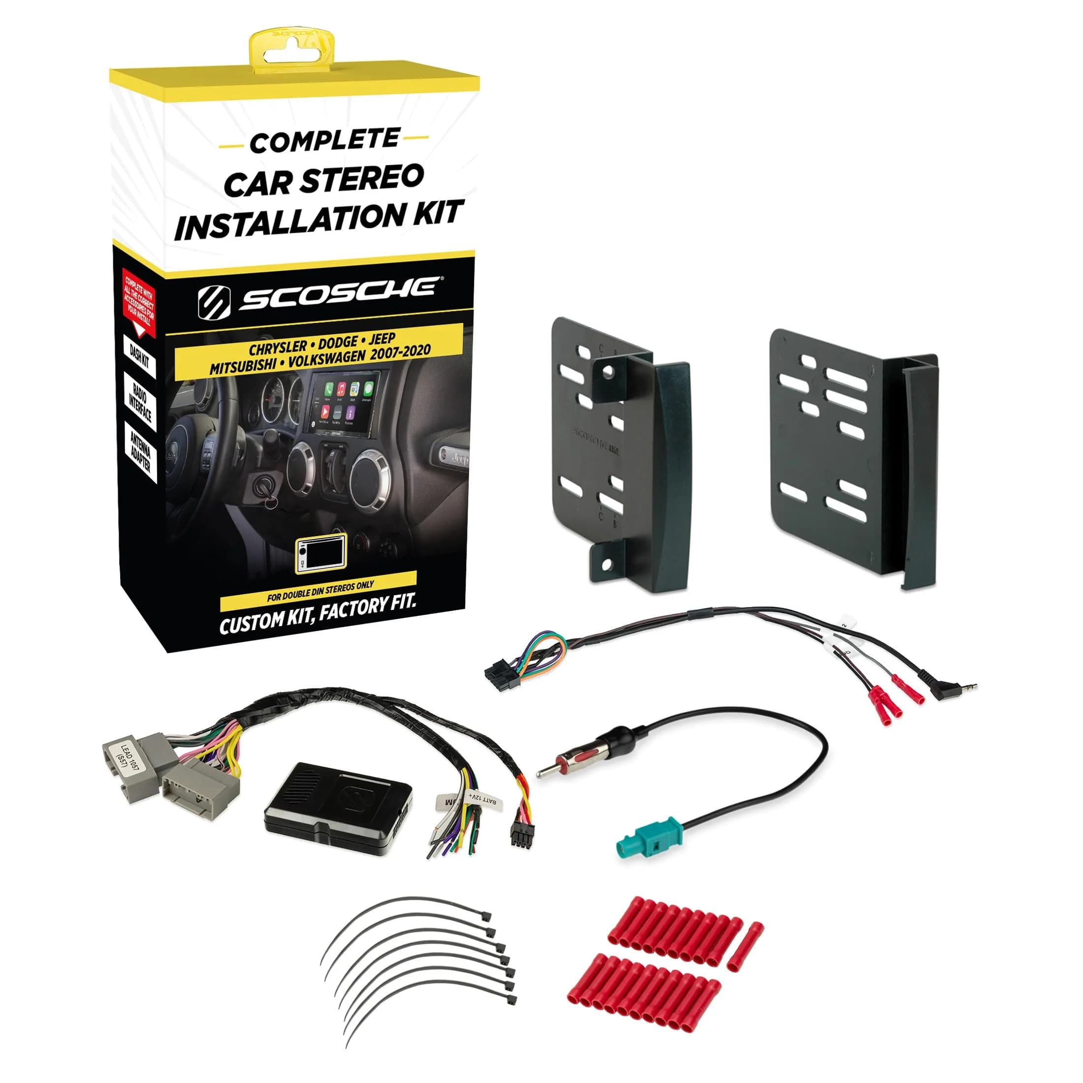 Scosche CR0714DDCS Double DIN Radio Install Dash Kit Compatible with Select 2007-19 Chrysler, Dodge or Jeep Vehicles - Complete Car Stereo Installation Kit - See Fit Guide in Images to Verify Vehicle — Premium Installation Set