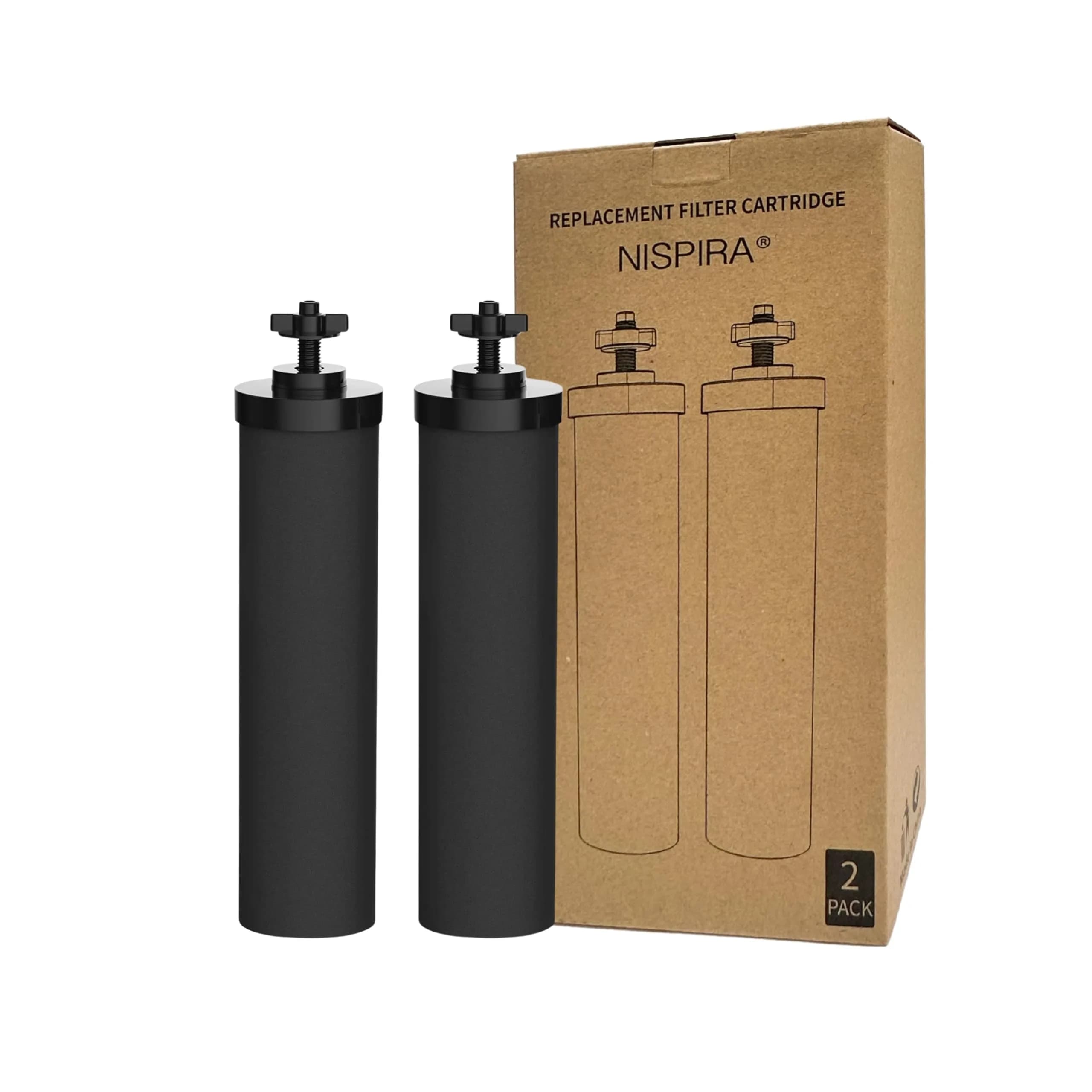 Nispira Premium Water Filter Black Element Cartridge 2 Pack | Compatible with Berkey Systems, 6000 Gallons — Two Elements