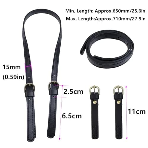 Semetall Black PU Leather Purse Handles 2 Pcs | 65cm-71cm Adjustable Bag Straps thumbnail 2