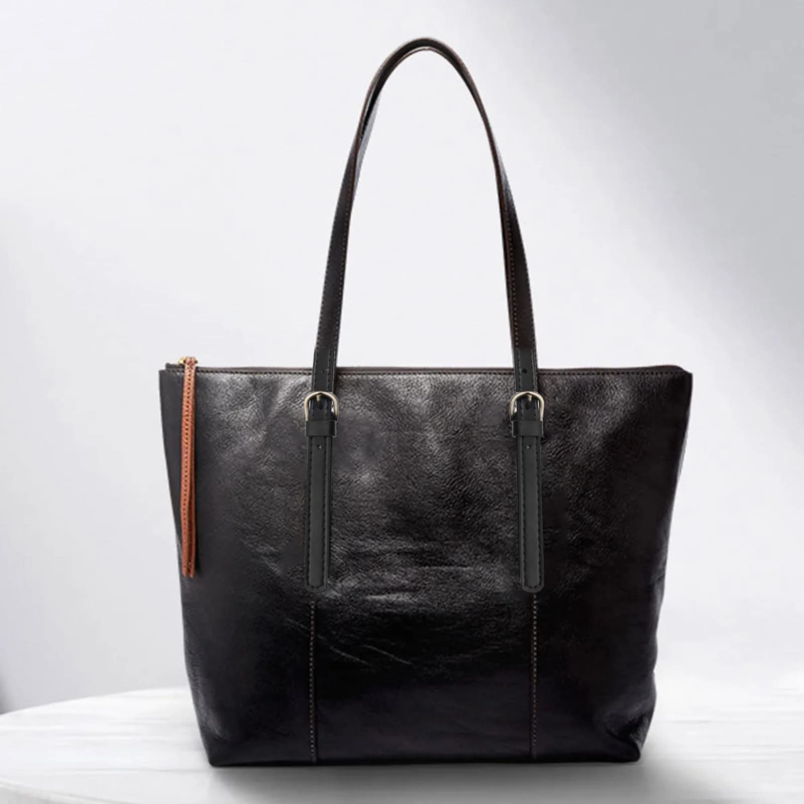 Semetall Black PU Leather Purse Handles 2 Pcs | 65cm-71cm Adjustable Bag Straps - view 3