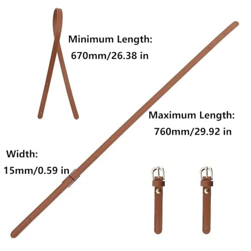 Semetall PU Leather Replacement Purse Straps 2 Pcs 67cm-76cm (26.38in-29.92in) Brown | Adjustable Bag Handles for Handbags & Shoulder Bags thumbnail 2