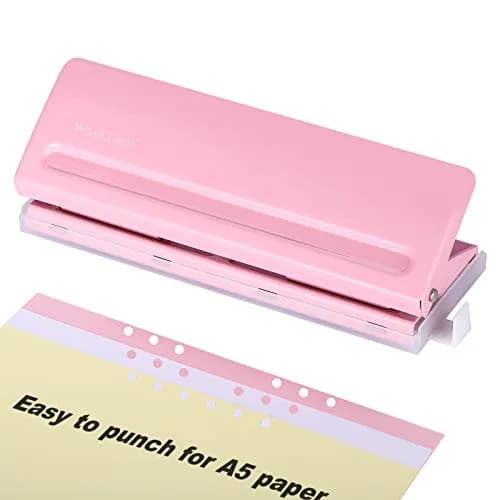 WORKLION Adjustable 6 Hole Punch: Metal Six Hole Puncher for Planners and 6-Ring Binders with 6 Sheet Capacity for A4 / A5 / A6 / Personal/Pocket Size (Pink) thumbnail 1