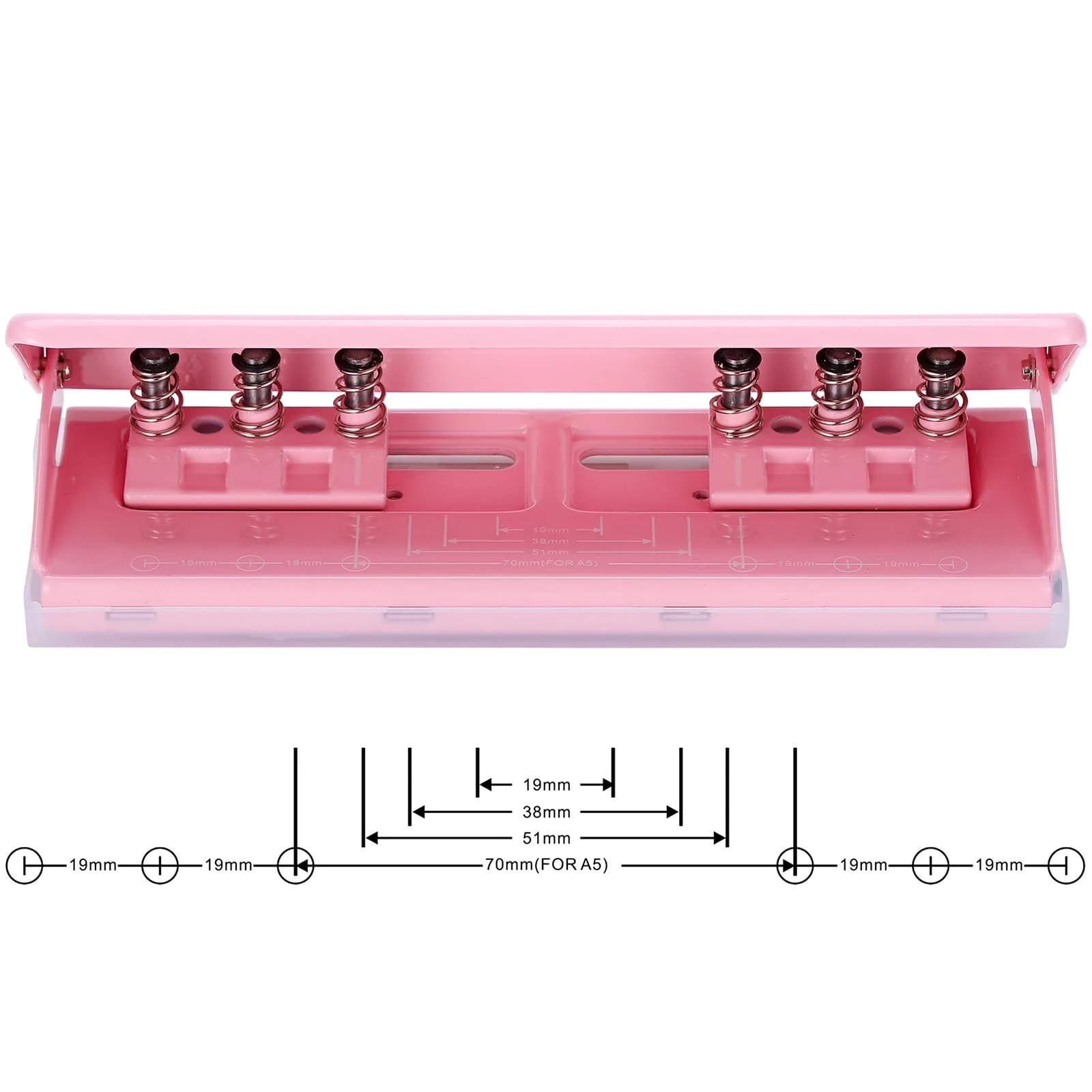 WORKLION Adjustable 6 Hole Punch: Metal Six Hole Puncher for Planners and 6-Ring Binders with 6 Sheet Capacity for A4 / A5 / A6 / Personal/Pocket Size (Pink) - view 2