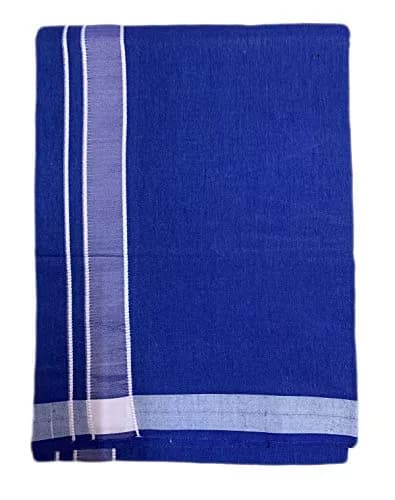 Prakasam Cotton Mens Single Dhoti 1.28x1.95 Mtrs | Blue Kerala Dhoti for Men thumbnail 2