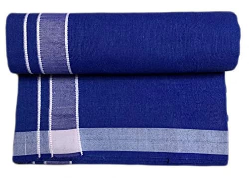 Prakasam Cotton Mens Single Dhoti 1.28x1.95 Mtrs | Blue Kerala Dhoti for Men thumbnail 3