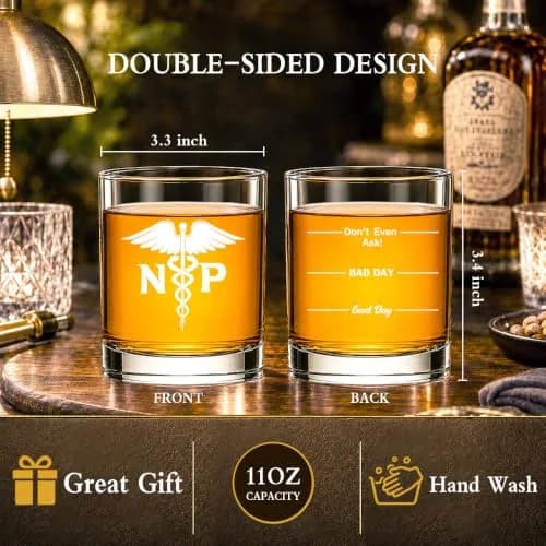 AGMDESIGN Nurse Practitioner Whiskey Glass 11 oz | Double Sided Funny Good Day Bad Day thumbnail 2