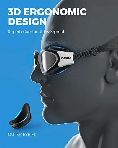 OMID Polarized Swim Goggles with Anti-Fog & UV Protection | Silver Lens, Black/White Frame (1.93 in Height) thumbnail 5