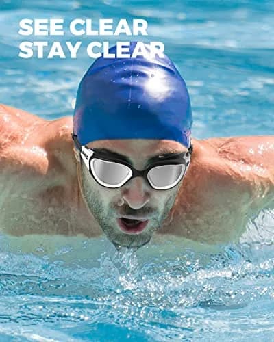 OMID Polarized Swim Goggles with Anti-Fog & UV Protection | Silver Lens, Black/White Frame (1.93 in Height) thumbnail 6