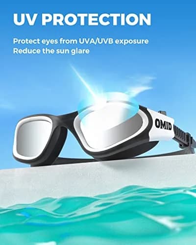 OMID Polarized Swim Goggles with Anti-Fog & UV Protection | Silver Lens, Black/White Frame (1.93 in Height) thumbnail 3