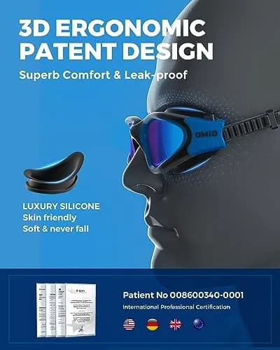 OMID Polarized Swim Goggles with Anti-fog & UV Protection, Blue Frame Blue Lens (156 g / 0.15 lb) thumbnail 5