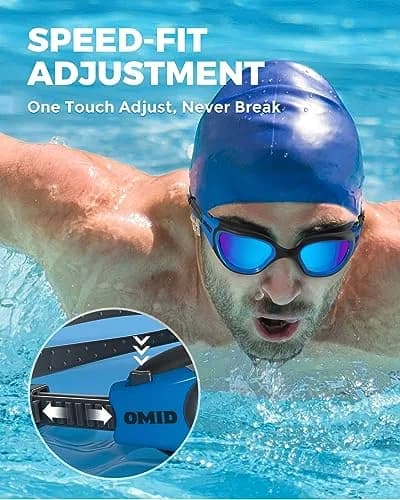 OMID Polarized Swim Goggles with Anti-fog & UV Protection, Blue Frame Blue Lens (156 g / 0.15 lb) thumbnail 6