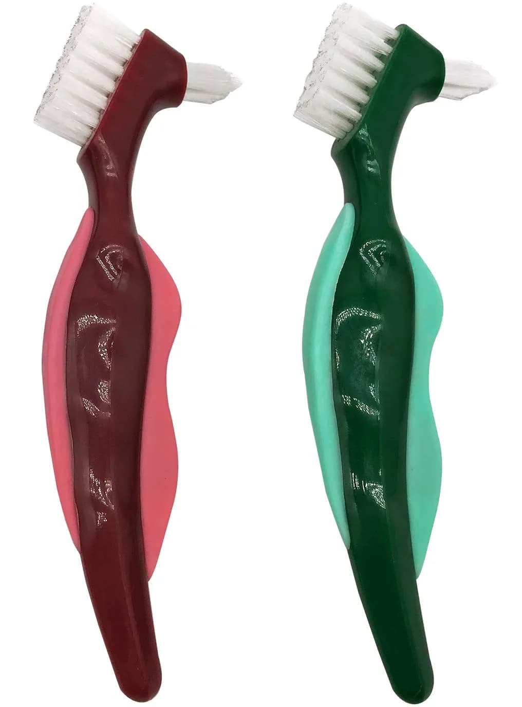 Uouovo Premium Hard Denture Brush Toothbrush 2-Pack | Double-Sided Bristles for Effective Denture Cleaning — Green