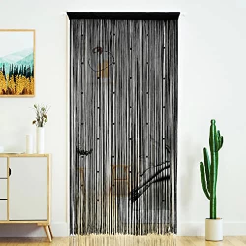 YaoYue Beaded Door String Curtain for Doorway 39"W x 110"L Black | Eco-Friendly Polyester, Room Divider & Door Privacy thumbnail 1
