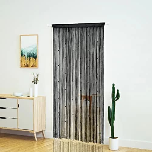 YaoYue Beaded Door String Curtain for Doorway 39"W x 110"L Black | Eco-Friendly Polyester, Room Divider & Door Privacy thumbnail 3