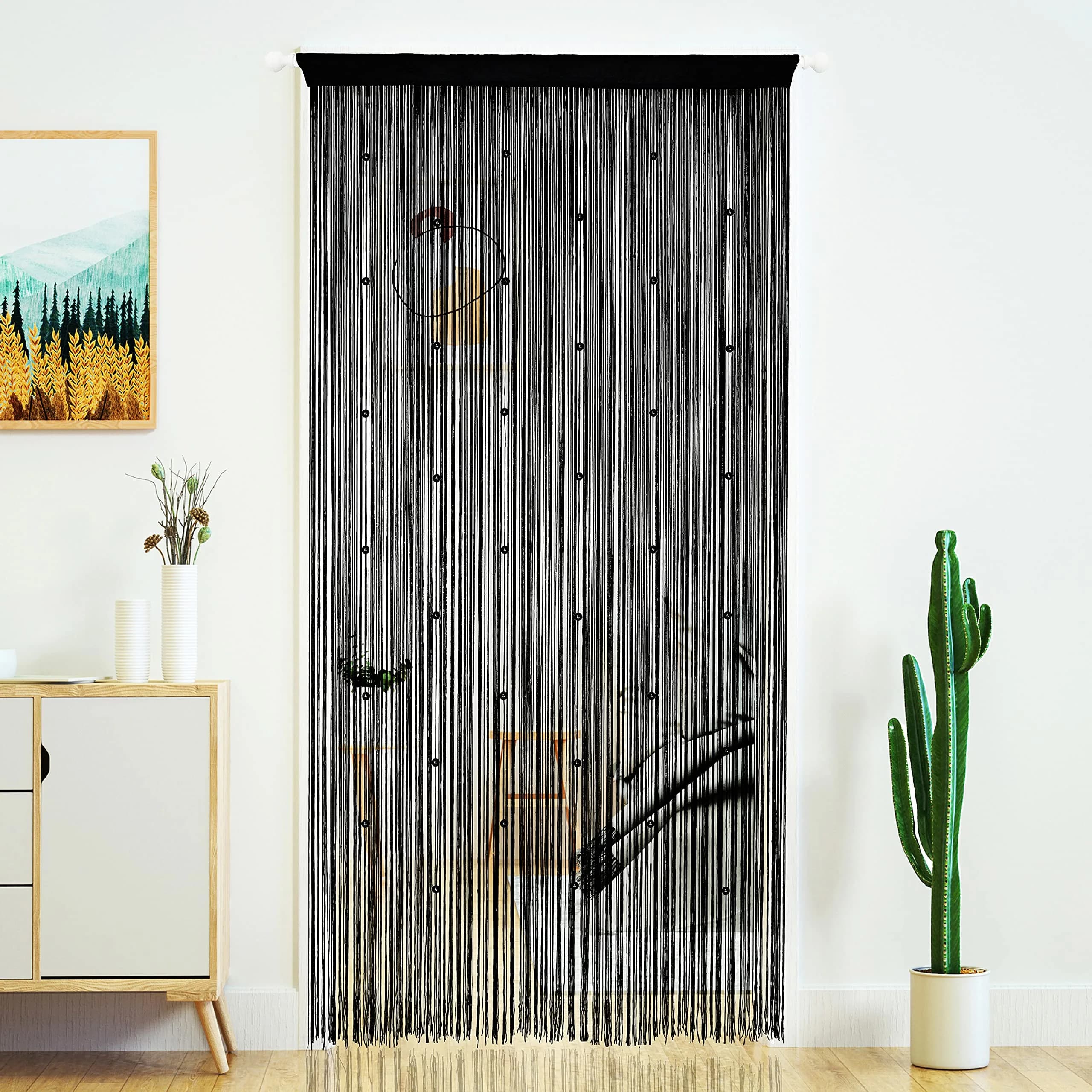 YaoYue Beaded Door String Curtain for Doorway 39"W x 110"L Black | Eco-Friendly Polyester, Room Divider & Door Privacy - main product image