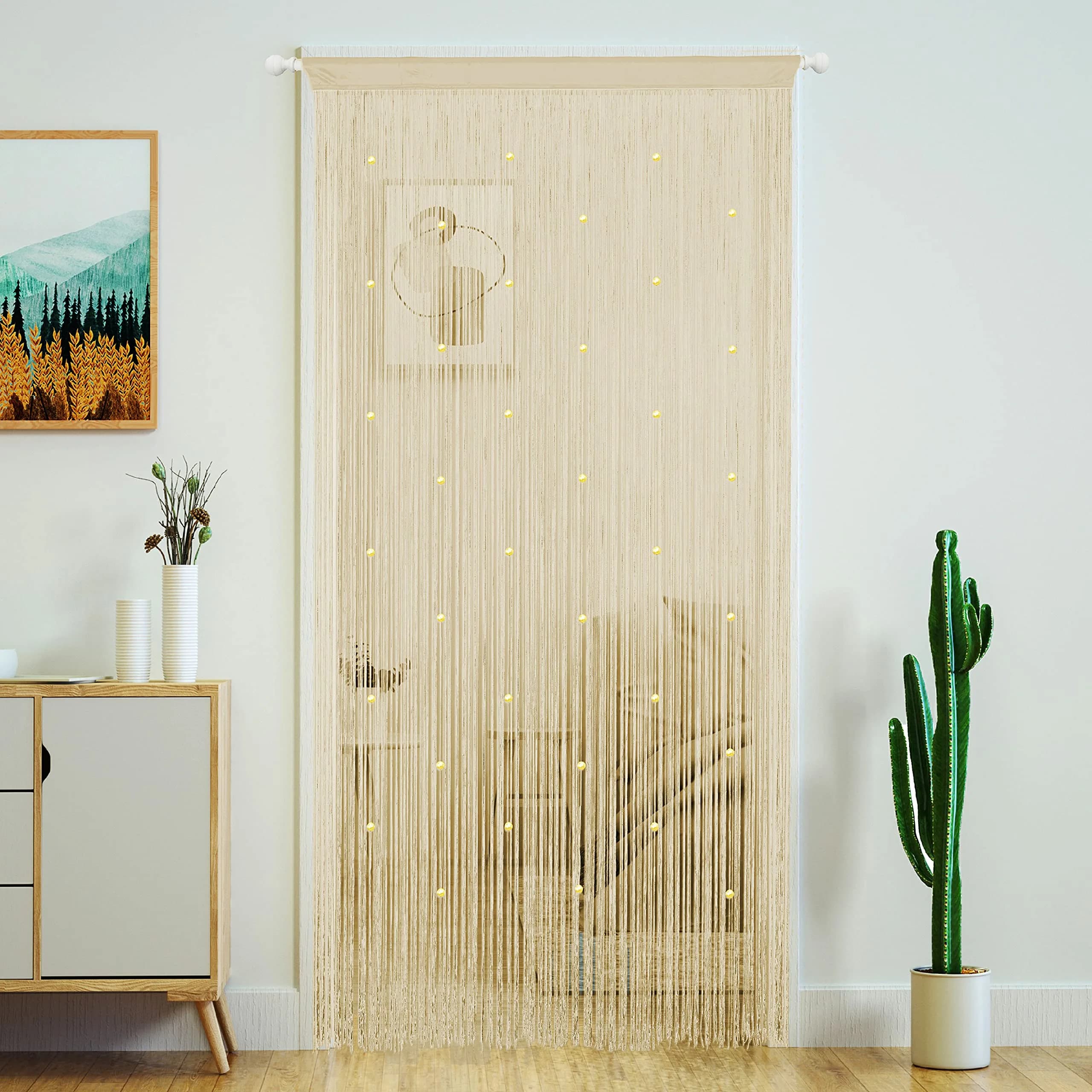 YaoYue Beaded Door String Curtain 39"W x 110"L | Elegant Room Divider & Doorway Decor — Champagne