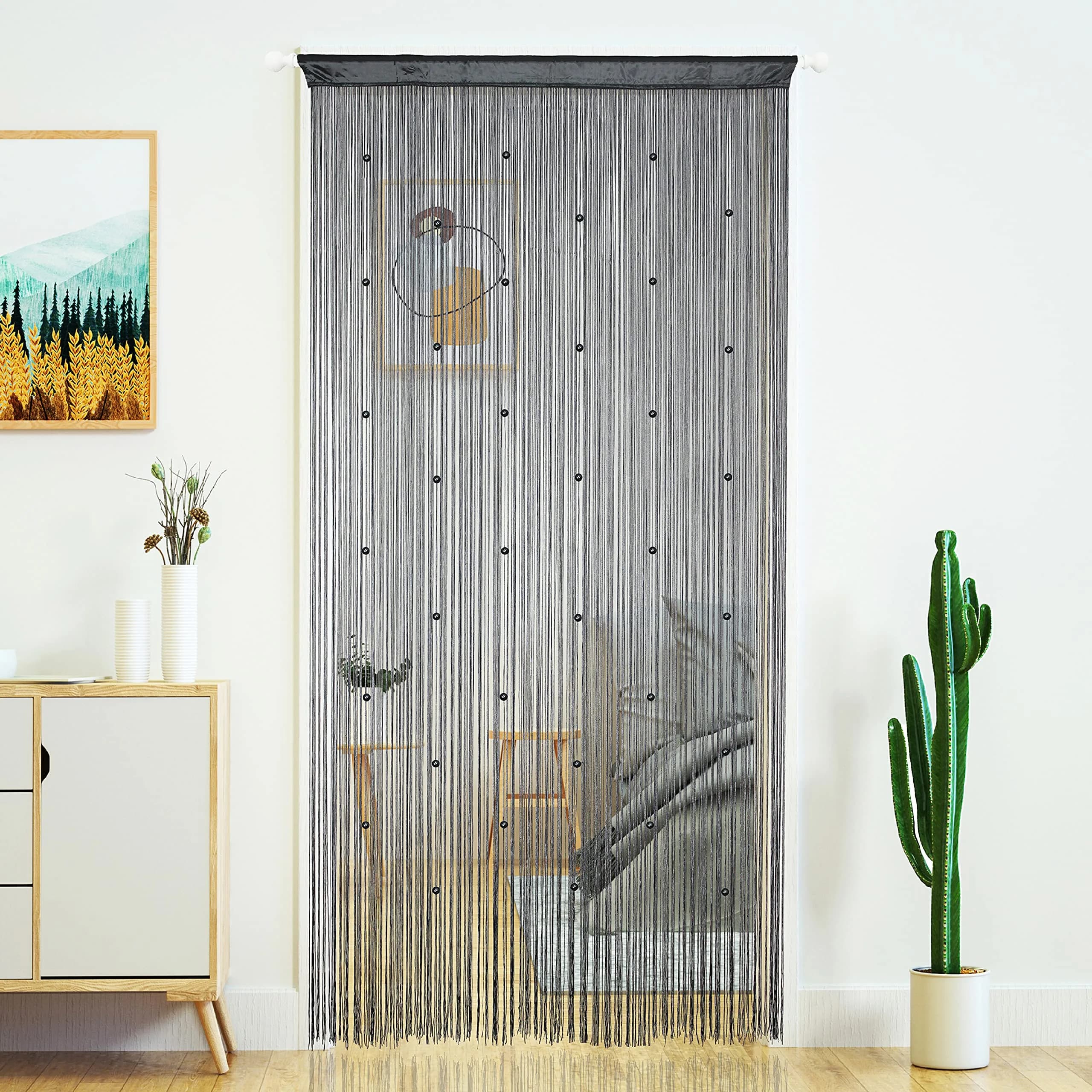 YaoYue Beaded Door String Curtain 39"W x 110"L | Eco-friendly Polyester, Room Divider & Doorway Decor - main product image