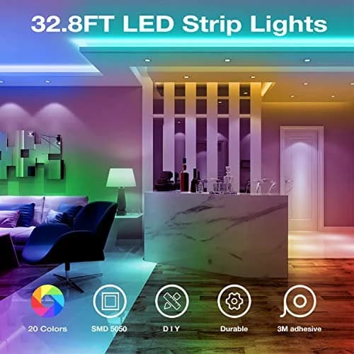 DAYBETTER 32.8 ft LED Strip Lights Color Changing | Remote & Power Supply Kit for Indoor Use thumbnail 2