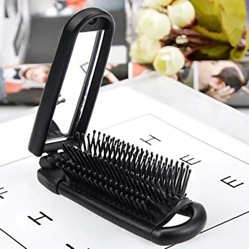 Ancable Travel Hair Brush for Women, Mini Folding Hair Brush for Wet & Dry, Ultrasoft Small Pocket Mirror Brush for All Hair Types, Black thumbnail 7