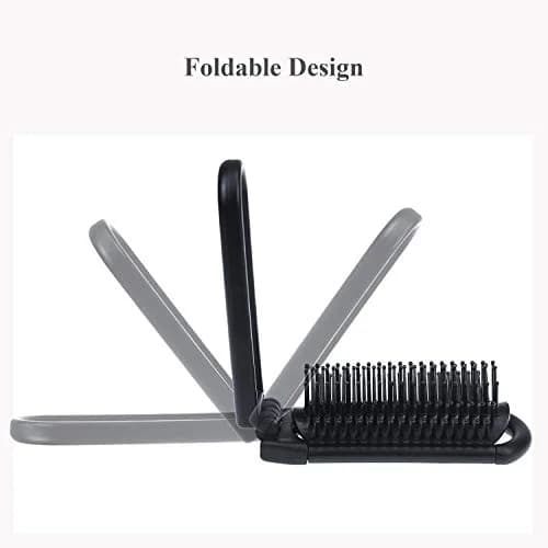 Ancable Travel Hair Brush for Women, Mini Folding Hair Brush for Wet & Dry, Ultrasoft Small Pocket Mirror Brush for All Hair Types, Black thumbnail 2