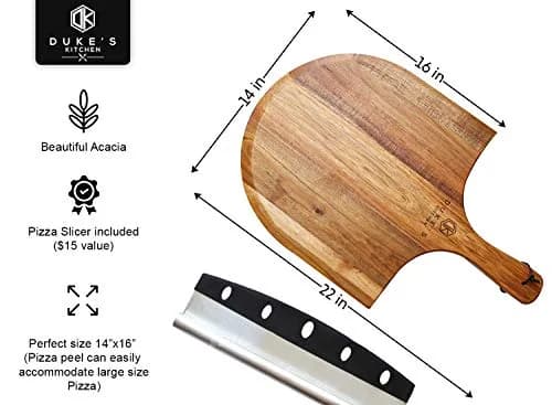 dylan n duke Premium Acacia Pizza Peel (Extra Large) 14" W x16" L | Gourmet Wooden Paddle for Pizza thumbnail 6