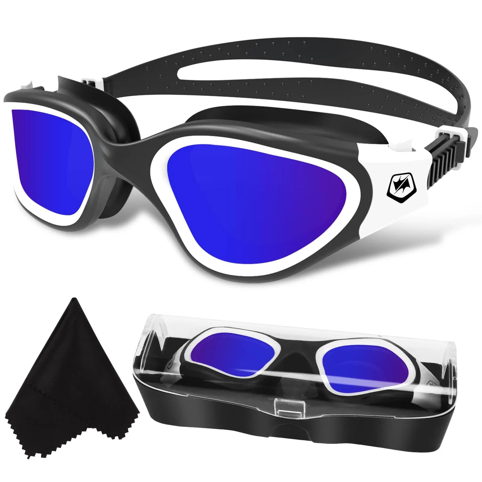 WIN.MAX Polarized Anti-Fog Swimming Goggles with UV Protection & Case | Blue/Black