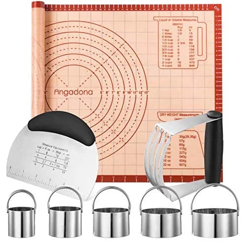 Angadona Complete Pastry Tool Set with Silicone Baking Mat, Biscuit Cutters, Dough Blender & Scraper | 8-Piece Set thumbnail 1
