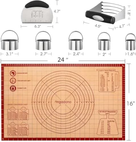 Angadona Complete Pastry Tool Set with Silicone Baking Mat, Biscuit Cutters, Dough Blender & Scraper | 8-Piece Set thumbnail 2