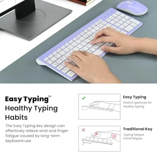 cimetech Wireless Keyboard and Mouse Combo Purple White | Scissor-Switch Keys & Silent Click thumbnail 7