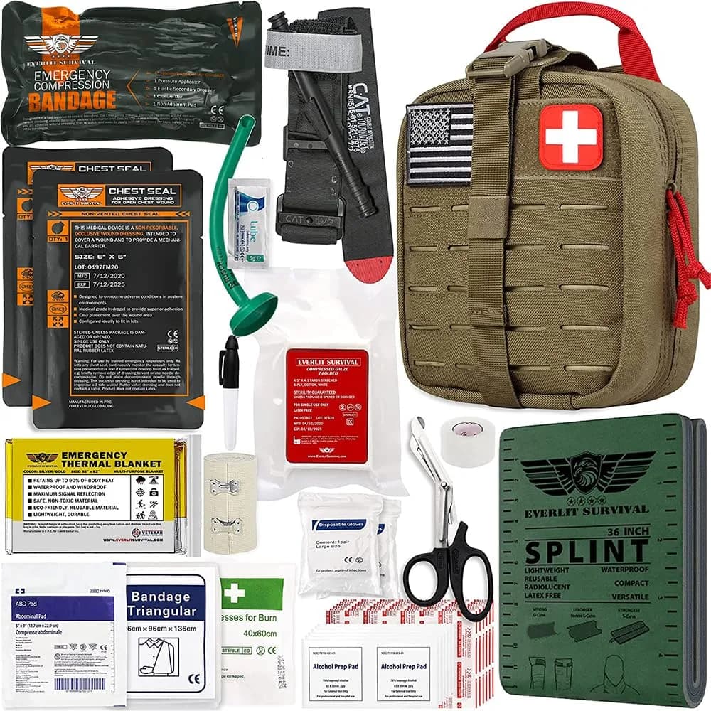 EVERLIT Advanced Emergency Trauma Kit, 92 Piece Set | Military-Grade First Aid for Outdoors & Disasters