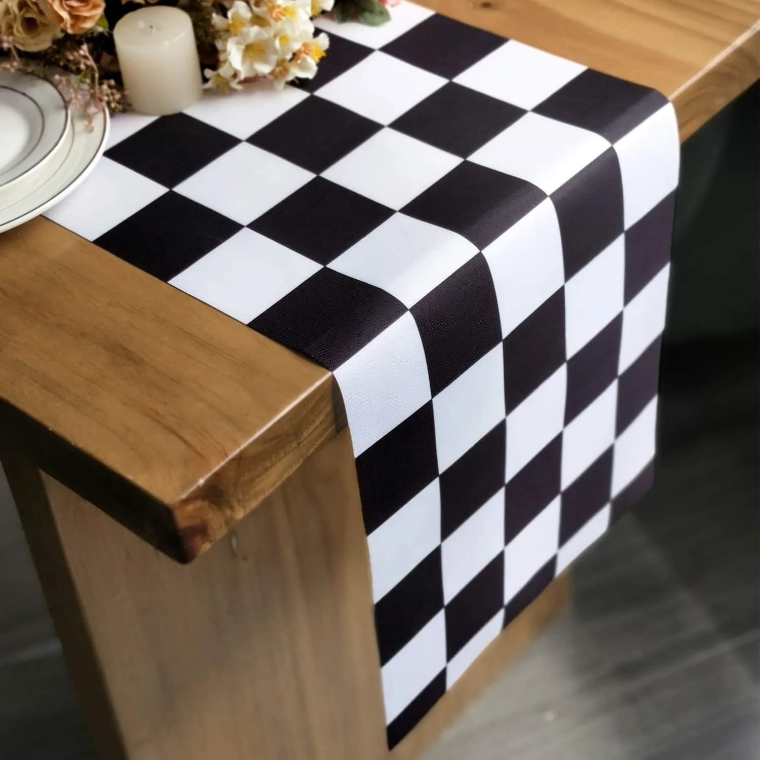 Letjolt 12x72 Inches Black and White Striped Table Runner | Classic Design for Elegant Dining — Black/White Checkerboard
